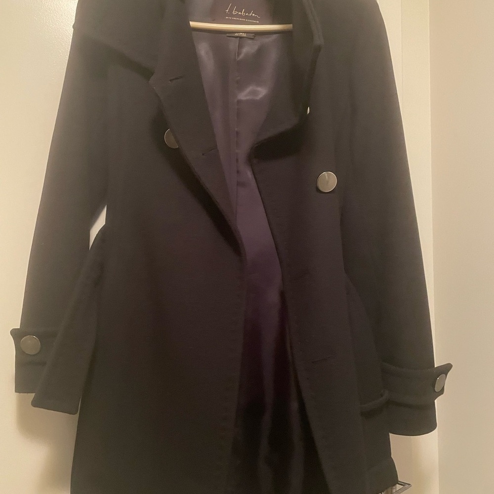 Babaton Elegant Black Pea Coat with Button Details